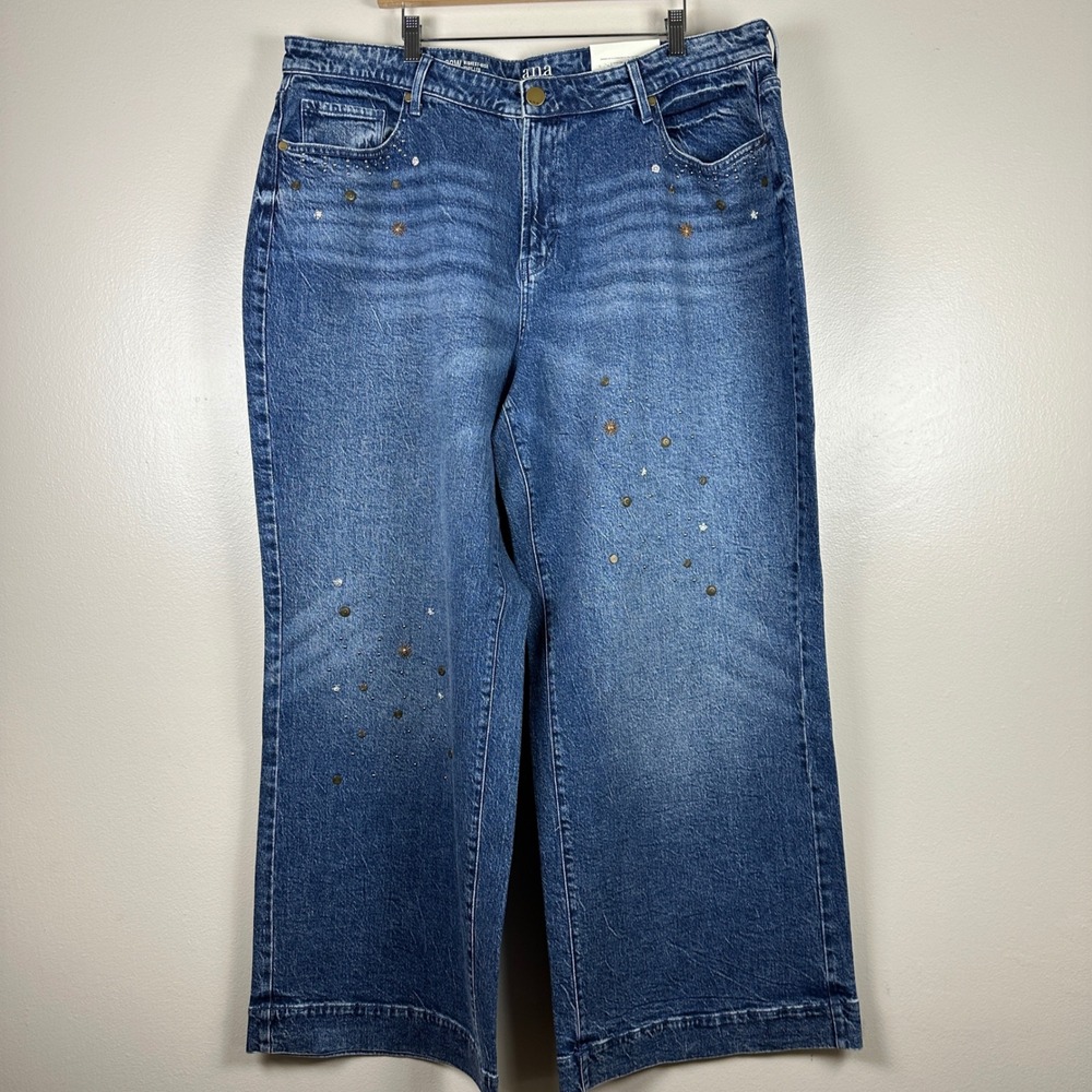 a.n.a Woman's 20W Wide Leg Blue Embellished Highest Rise Jeans Med Charm Y2K NEW